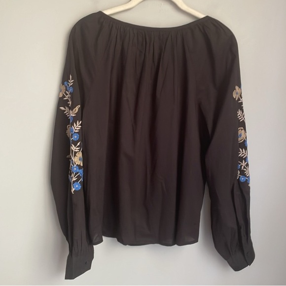 Karen Kane Black Peasant Blouse Floral
Embroidered Tie Front Size Medium - Picture 2 of 8